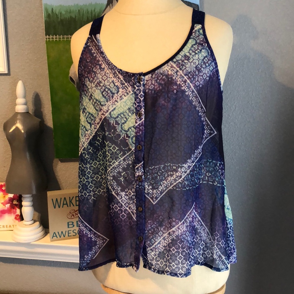 Sheer purple and mint tank top